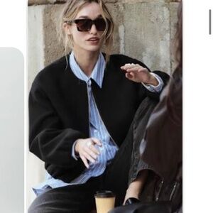 New Zara black soft bomber jacket adjustable bottom S M